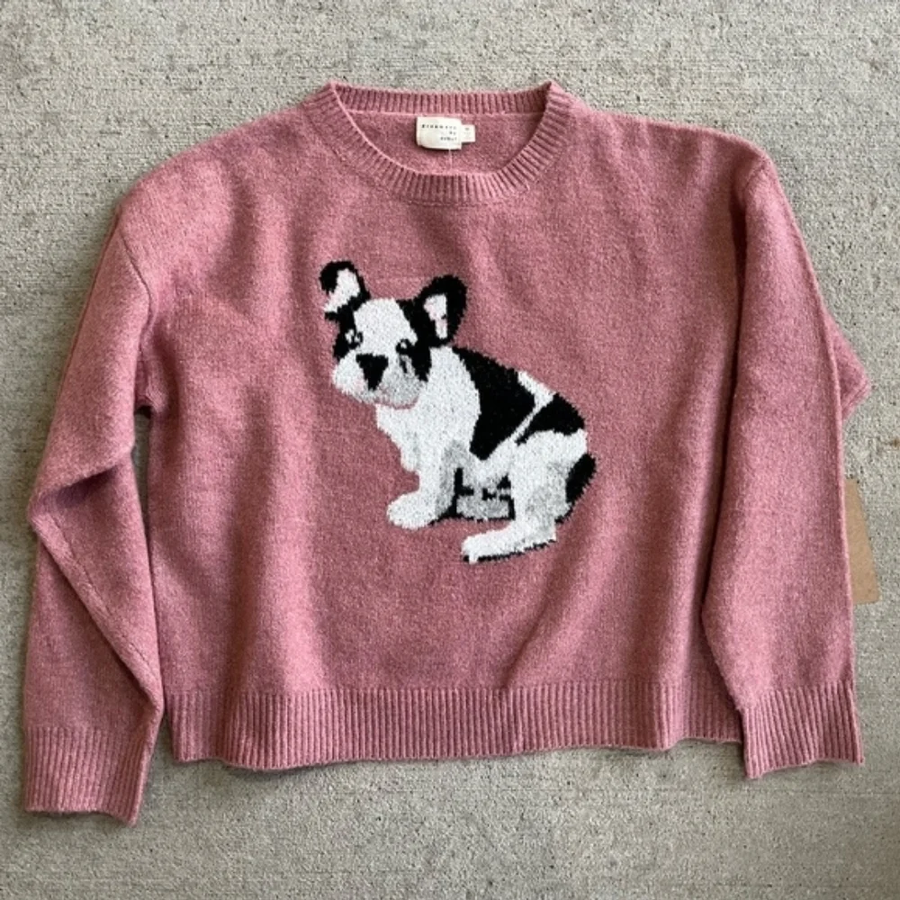 Dreamers by debut frenchie French bulldog mauve pink sweater long sleeve NWT M - Picture 2 of 5